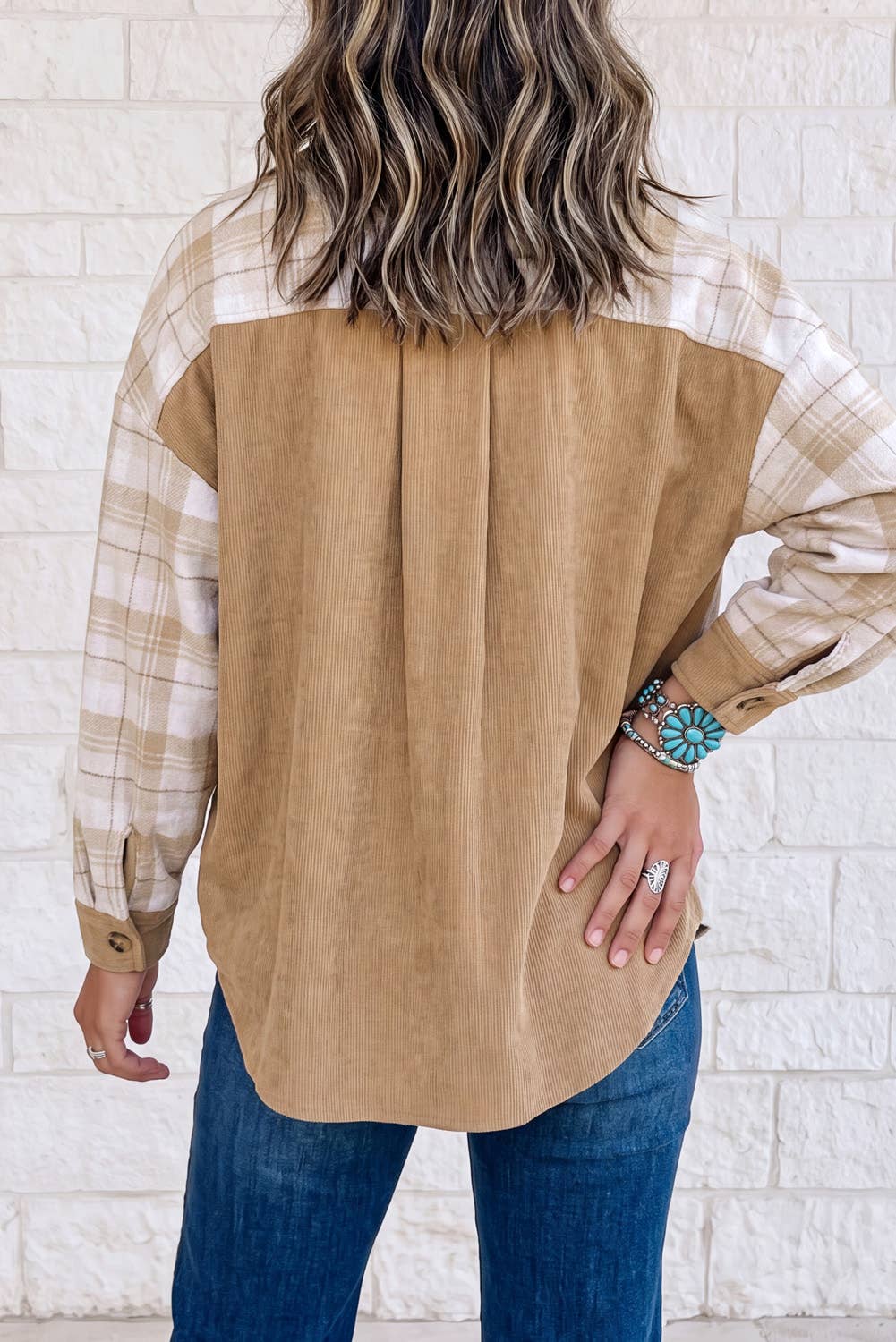 Plaid Colorblock Shirt Collar Shift Shacket