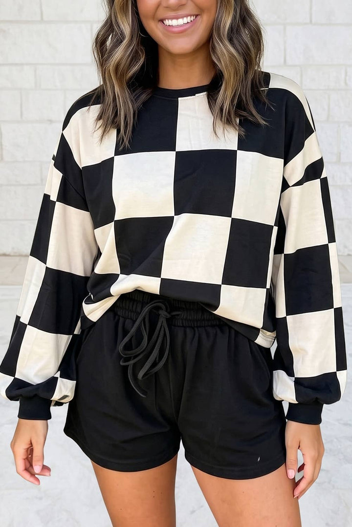 Plaid Long Sleeve Two Piece Set Shift Pantsuit