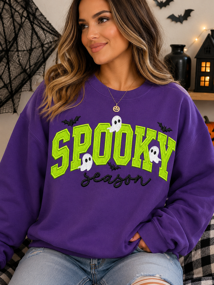 Spooky Season Embroidered Sweater (Purple)