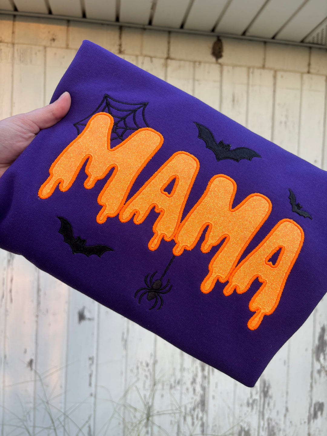Halloween Mama Dripping Embroidered Sweater (Purple)