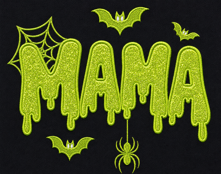 Halloween Dripping Mama Embroidered Sweater (Green)