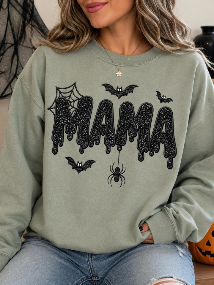 Halloween Dripping Mama Embroidered Sweater (black)