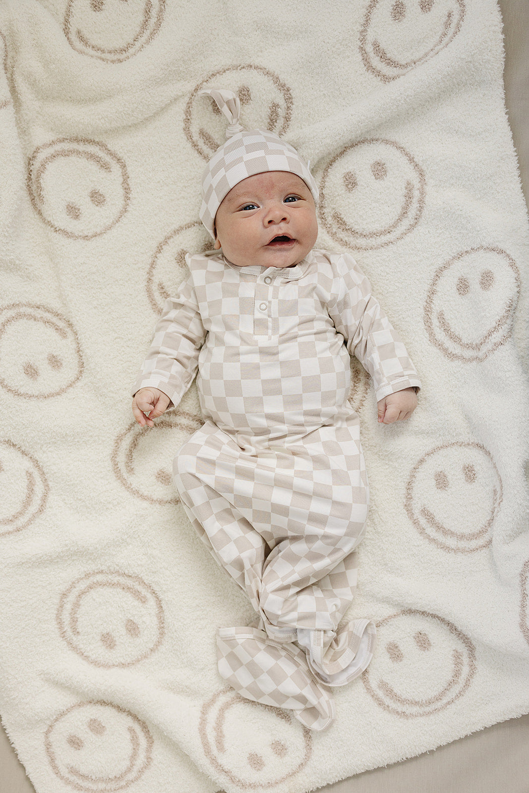 Taupe Checkered Bamboo Newborn Knot Hat