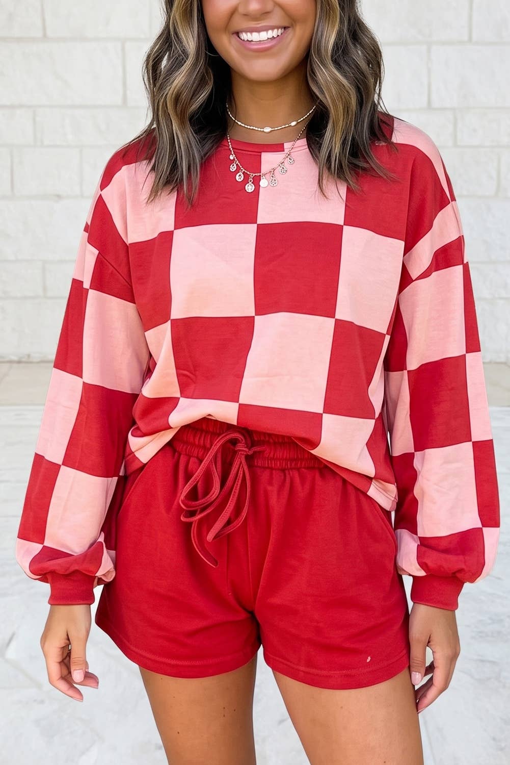 Plaid Long Sleeve Two Piece Set Shift Pantsuit